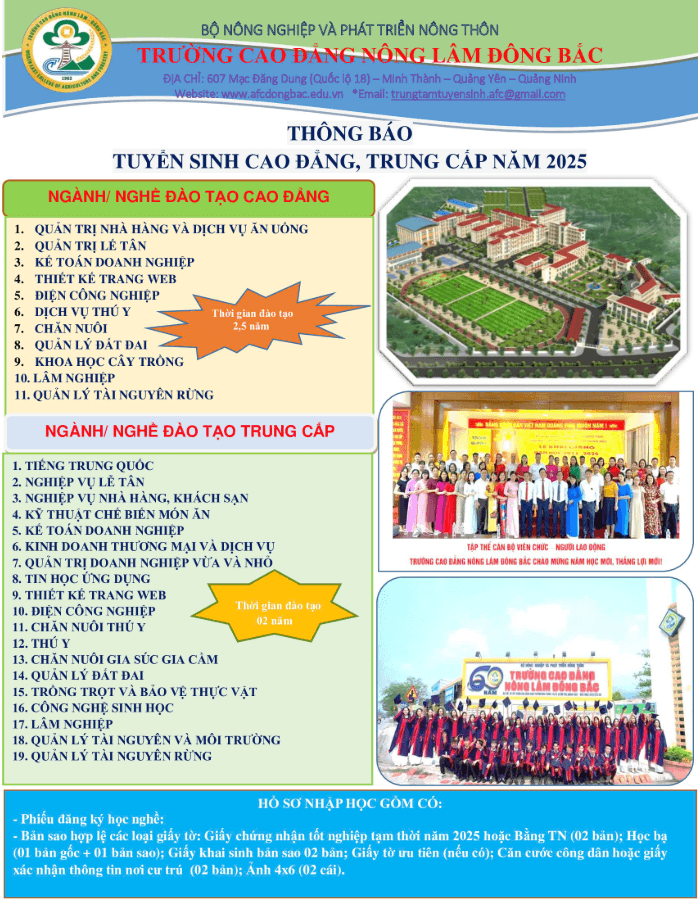 Điểm chuẩn Cao đẳng Nông lâm Đông Bắc 2025 (2024, 2023, ...)