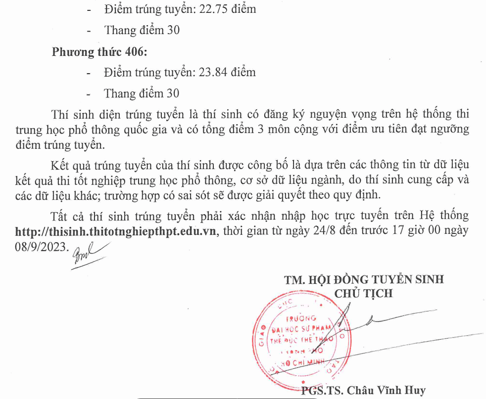 Điểm chuẩn Đại học Sư phạm Thể dục Thể thao TP.HCM 2024 (2023, 2022, ...)