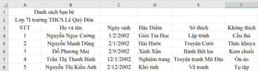 Tin học 7 VNEN Bài 3: Bước đầu trình bày bảng tính | Hay nhất Giải bài tập Tin học 7 VNEN