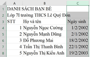 Tin học 7 VNEN Bài 4: Căn biên dữ liệu trong bảng tính | Hay nhất Giải bài tập Tin học 7 VNEN