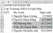 Tin học 7 VNEN Bài 4: Căn biên dữ liệu trong bảng tính | Hay nhất Giải bài tập Tin học 7 VNEN