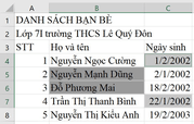 Tin học 7 VNEN Bài 4: Căn biên dữ liệu trong bảng tính | Hay nhất Giải bài tập Tin học 7 VNEN