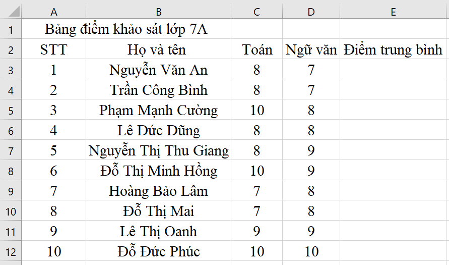 Tin học 7 VNEN Bài 5: Tính toán đơn giản trên bảng tính | Hay nhất Giải bài tập Tin học 7 VNEN