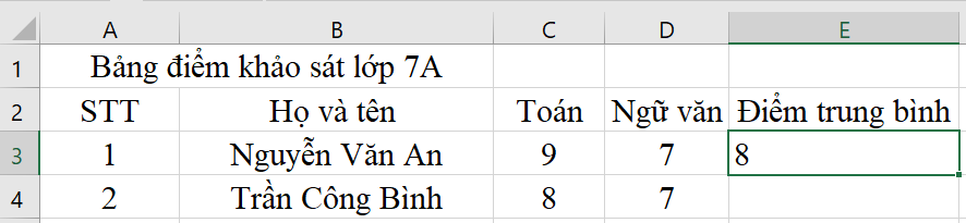 Tin học 7 VNEN Bài 5: Tính toán đơn giản trên bảng tính | Hay nhất Giải bài tập Tin học 7 VNEN