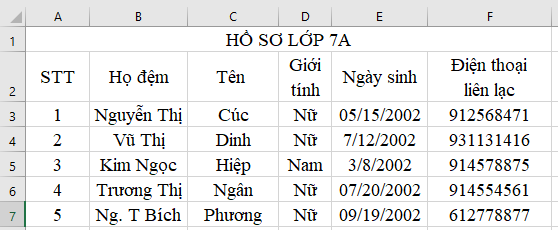 Tin học 7 VNEN Bài 6: Thao tác với bảng tính | Hay nhất Giải bài tập Tin học 7 VNEN