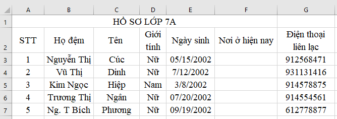 Tin học 7 VNEN Bài 6: Thao tác với bảng tính | Hay nhất Giải bài tập Tin học 7 VNEN