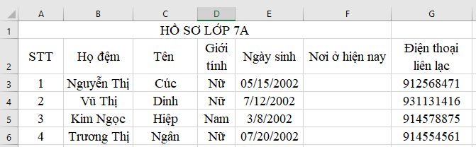 Tin học 7 VNEN Bài 6: Thao tác với bảng tính | Hay nhất Giải bài tập Tin học 7 VNEN