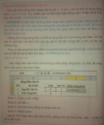 Tin học 7 VNEN Bài 8: Sử dụng các hàm để tính toán (Hàm Average) | Hay nhất Giải bài tập Tin học 7 VNEN