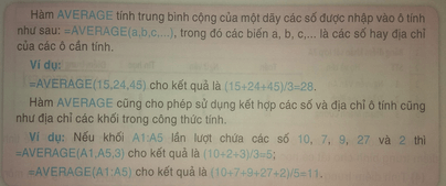 Tin học 7 VNEN Bài 8: Sử dụng các hàm để tính toán (Hàm Average) | Hay nhất Giải bài tập Tin học 7 VNEN