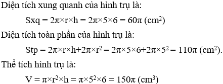 Giải Toán 9 VNEN Bài 1: Hình trụ - Diện tích xung quanh và thể tích hình trụ | Hay nhất Giải bài tập Toán 9