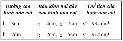 Giải Toán 9 VNEN Bài 2: Hình nón - Hình nón cụt - Diện tích xung quanh và thể tích hình nón, hình nón cụt | Hay nhất Giải bài tập Toán 9