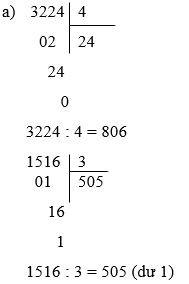 Đặt tính rồi tính 3224 chia 4, 1516 chia 3 | Để học tốt Toán 3