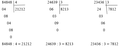 Tính 84848 chia 4, 24639 chia 3, 23436 chia 3 | Để học tốt Toán 3