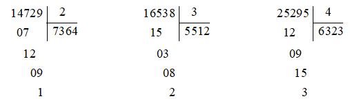 Tính 14729 chia 2, 16358 chia 3, 25295 chia 4 | Để học tốt Toán 3