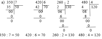 Tính 350 chia 7, 420 chia 6, 260 chia 2, 480 chia 4 | Để học tốt Toán 3