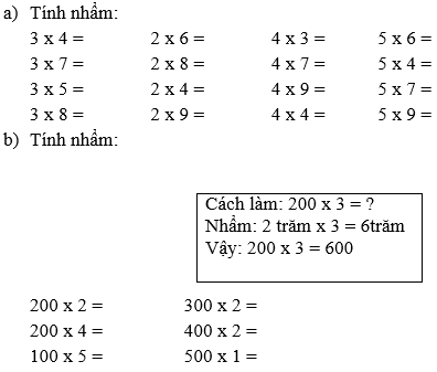 Tính nhẩm 3 x 4, 3 x 7 | Để học tốt Toán 3