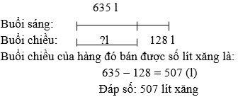 Một cửa hàng buối sáng bán được 635l xăng, buổi chiều bán được ít hơn buổi sáng 128l xăng | Để học tốt Toán 3