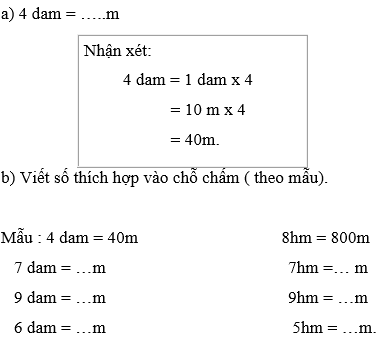 4 dam = ...m | Để học tốt Toán 3