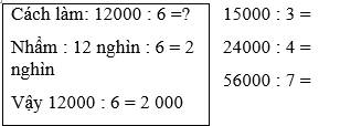 Tính nhẩm 15000 chia 3, 24000 chia 4, 56000 chia 7 | Để học tốt Toán 3