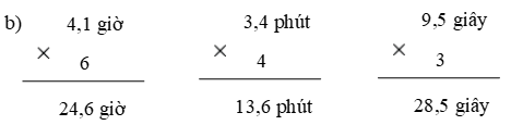 Tính 3 giờ 12 phút x 3; 4 giờ 23 phút x 4; 12 phút 25 giây x 5