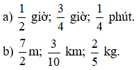 Viết các số đo sau dưới dạng số thập phân 1/2 giờ; 3/4 giờ; 1/4 phút