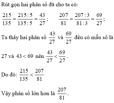 Bài tập Ôn tập So sánh hai phân số Toán lớp 5 có lời giải