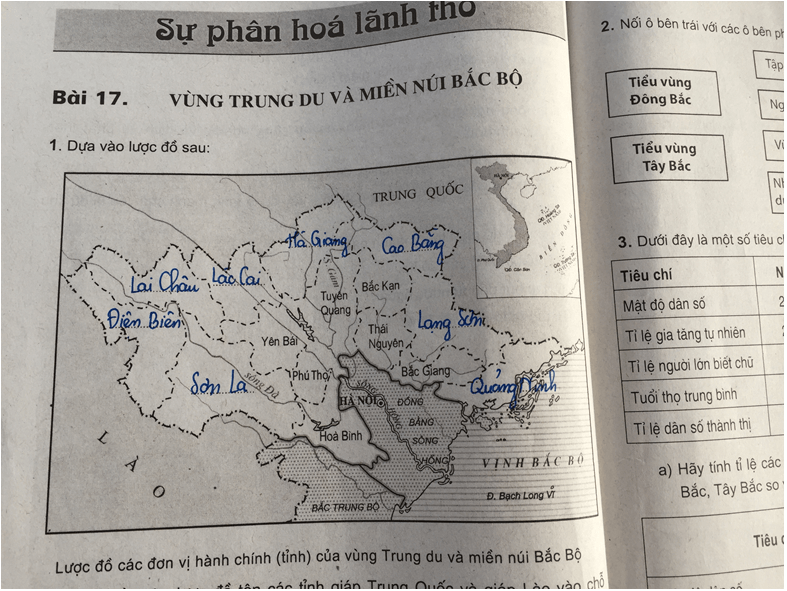 Giải VBT Địa Lí 9 Bài 17: Vùng Trung du và miền núi Bắc Bộ | Giải vở bài tập Địa Lí 9