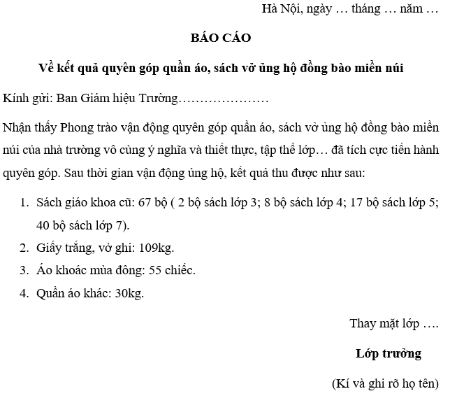 Giải VBT Ngữ Văn 7 Luyện tập làm văn bản đề nghị và báo cáo