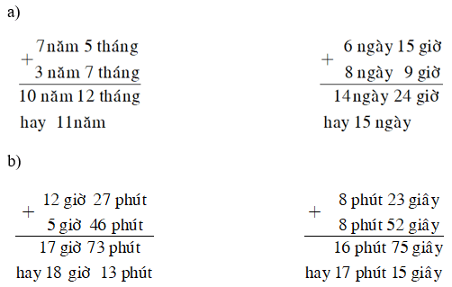 Vở bài tập Toán lớp 5 Tập 2 trang 50, 51 Bài 123: Cộng số đo thời gian