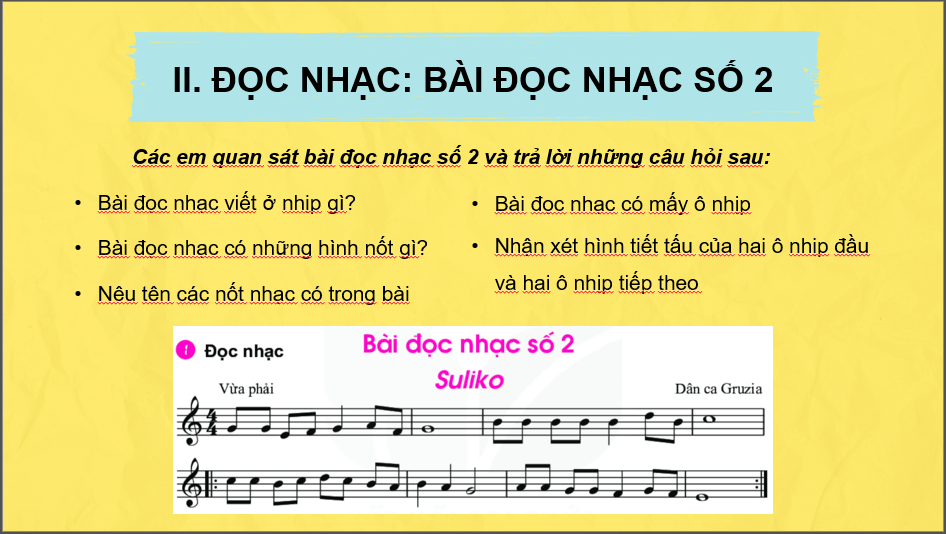 Giáo án điện tử Âm nhạc 6 Kết nối tri thức Đọc nhạc: Bài đọc nhạc số 2 | PPT Âm nhạc 6