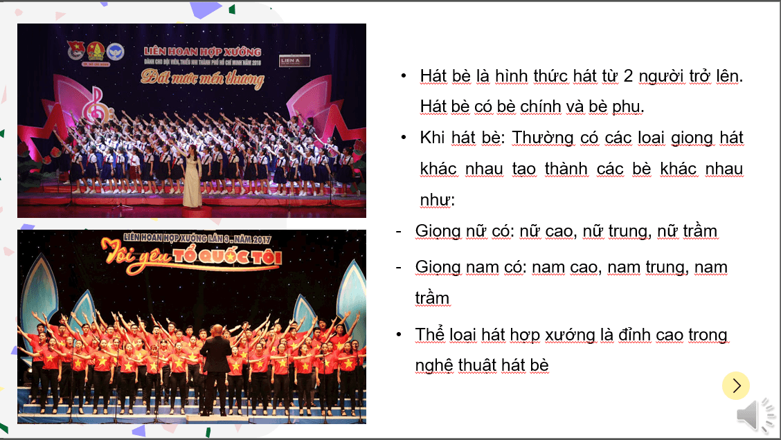 Giáo án điện tử Âm nhạc 6 Kết nối tri thức Thưởng thức âm nhạc: Giới thiệu hình thức hát bè | PPT Âm nhạc 6