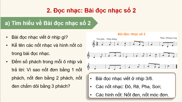 Giáo án điện tử Âm nhạc 8 Kết nối tri thức Đọc nhạc: Bài đọc nhạc số 2 | PPT Âm nhạc 8