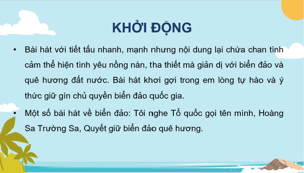 Giáo án điện tử Âm nhạc 8 Kết nối tri thức Nghe nhạc: Bài hát Nơi đảo xa | PPT Âm nhạc 8