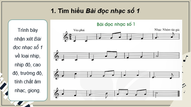 Giáo án điện tử Âm nhạc 9 Kết nối tri thức Đọc nhạc: Bài đọc nhạc số 1 | PPT Âm nhạc 9