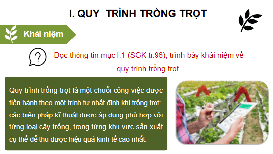 Giáo án điện tử Công nghệ 10 Kết nối tri thức Bài 19: Quy trình trồng trọt và cơ giới hoá trong trồng trọt | PPT Công nghệ 10