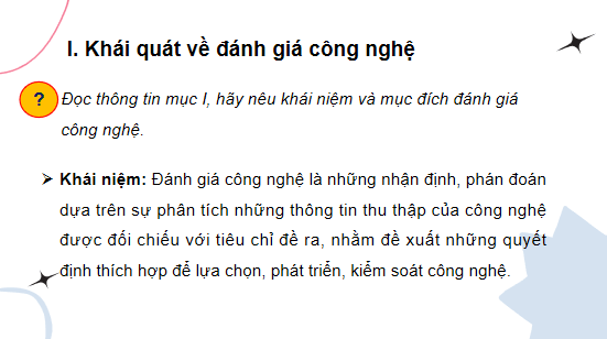 Giáo án điện tử Công nghệ 10 Kết nối tri thức Bài 5: Đánh giá công nghệ | PPT Công nghệ 10