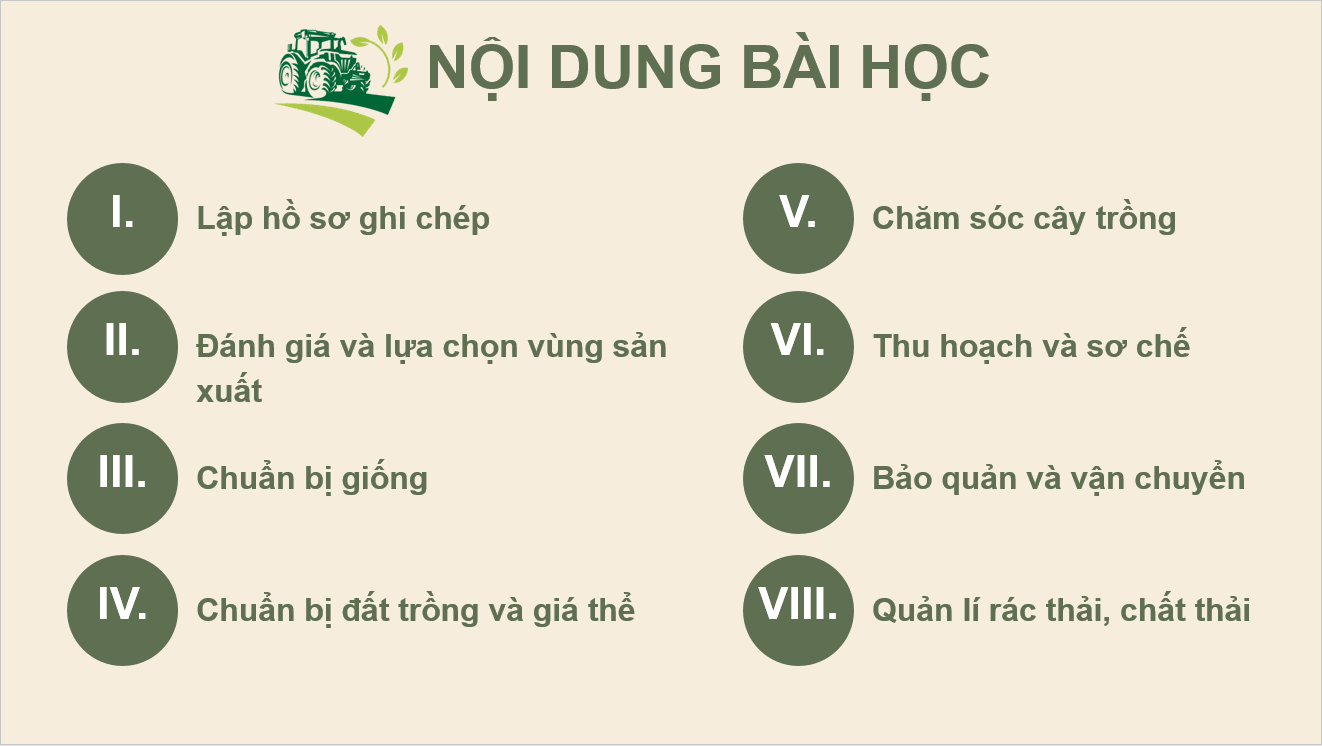 Giáo án điện tử Chuyên đề Công nghệ 10 Kết nối tri thức Bài 12: Các bước trong quy trình trồng trọt theo tiêu chuẩn VietGAP | PPT Chuyên đề Công nghệ 10