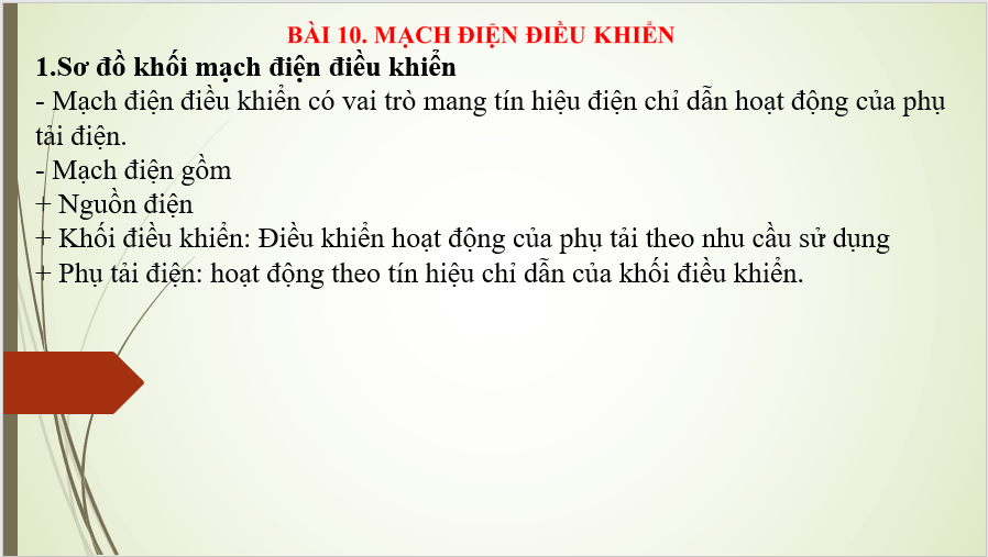 Giáo án điện tử Công nghệ 8 Bài 10: Mạch điện điều khiển | PPT Công nghệ 8 Chân trời sáng tạo