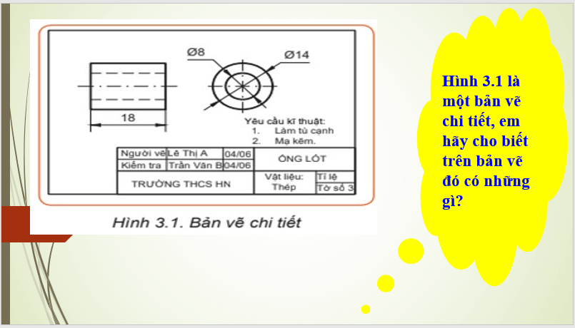 Giáo án điện tử Công nghệ 8 Bài 3: Bản vẽ chi tiết | PPT Công nghệ 8 Kết nối tri thức