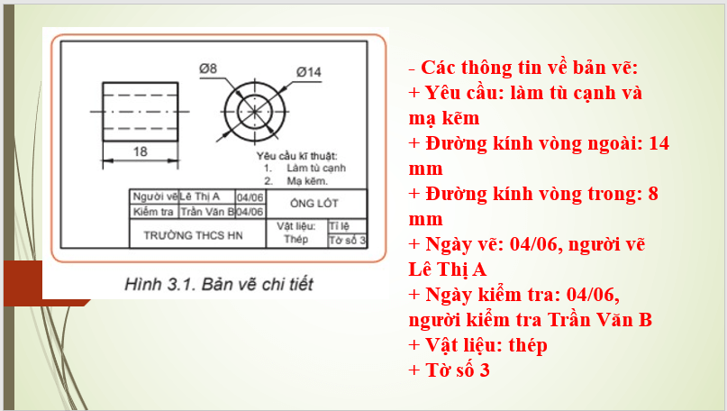 Giáo án điện tử Công nghệ 8 Bài 3: Bản vẽ chi tiết | PPT Công nghệ 8 Kết nối tri thức