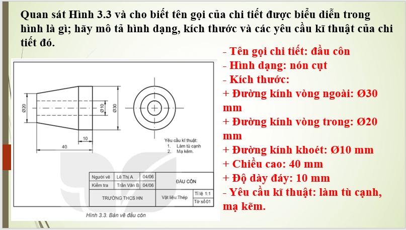 Giáo án điện tử Công nghệ 8 Bài 3: Bản vẽ chi tiết | PPT Công nghệ 8 Kết nối tri thức