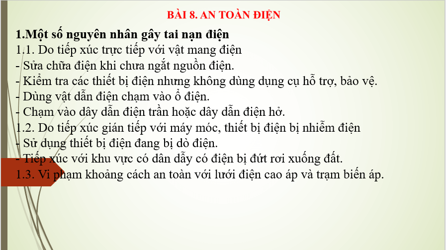 Giáo án điện tử Công nghệ 8 Bài 8: An toàn điện | PPT Công nghệ 8 Chân trời sáng tạo