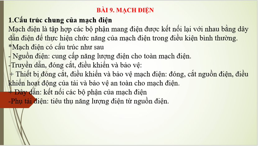 Giáo án điện tử Công nghệ 8 Bài 9: Mạch điện | PPT Công nghệ 8 Chân trời sáng tạo