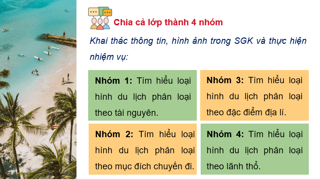 Giáo án điện tử Chuyên đề Địa 11 Kết nối tri thức Một số loại hình du lịch phổ biến trên thế giới | PPT Chuyên đề Địa Lí 11