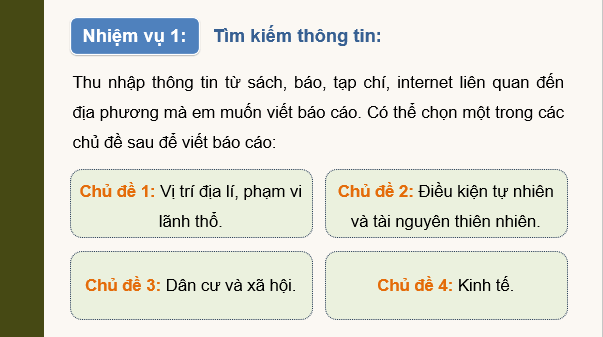 Giáo án điện tử Địa Lí 12 Kết nối tri thức Bài 35: Thực hành: Tìm hiểu địa lí địa phương | PPT Địa 12