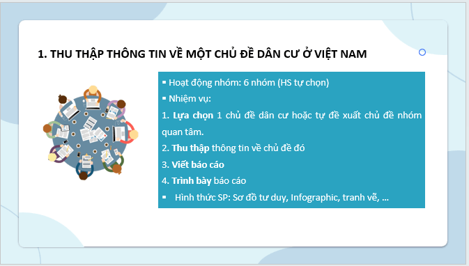 Giáo án điện tử Địa Lí 12 Kết nối tri thức Bài 9: Thực hành: Viết báo cáo về một chủ đề dân cư ở Việt Nam | PPT Địa 12