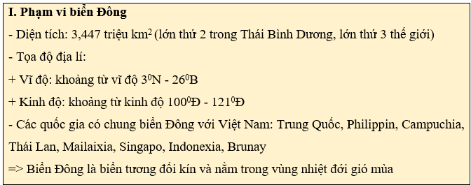 Giáo án Địa Lí 8 Cánh diều Bài 11: Phạm vi Biển Đông: Các vùng biển của Việt Nam ở Biển Đông: Đặc điểm tự nhiên vùng biển đảo Việt Nam