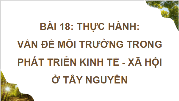 Giáo án điện tử Địa Lí 9 Chân trời sáng tạo Bài 18: Thực hành: Vấn đề môi trường trong phát triển kinh tế - xã hội ở Tây Nguyên | PPT Địa 9