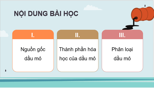 Giáo án điện tử Chuyên đề Hóa 11 Kết nối tri thức Bài 7: Nguồn gốc dầu mỏ. Thành phần và phân loại dầu mỏ | PPT Chuyên đề Hóa học 11