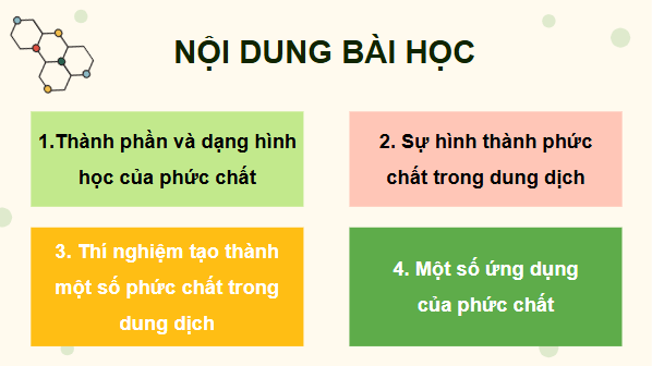 Giáo án điện tử Hóa 12 Chân trời Bài 20: Sơ lược về phức chất và sự hình thành phức chất của ion kim loại chuyển tiếp trong dung dịch | PPT Hóa học 12 Chân trời sáng tạo